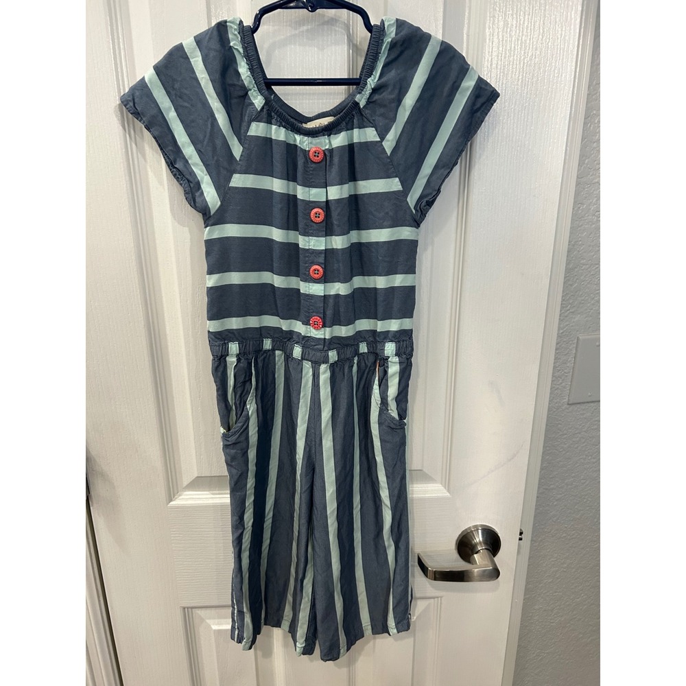 Matilda Jane Jumpsuit Blue Mint Striped Button Front Pocket Rayon‎ Romper Bn B